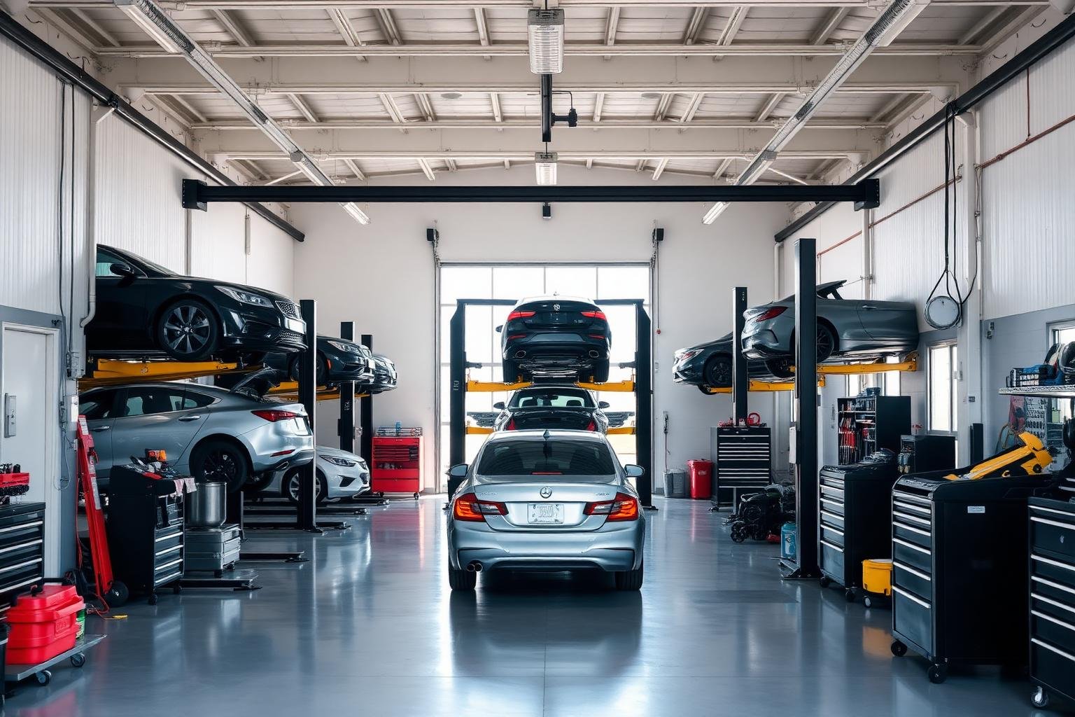 Modern auto repair shop interior